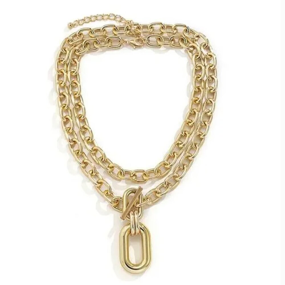 Oversized Gold Tone Chunky Toggle Statement Neckl… - image 3
